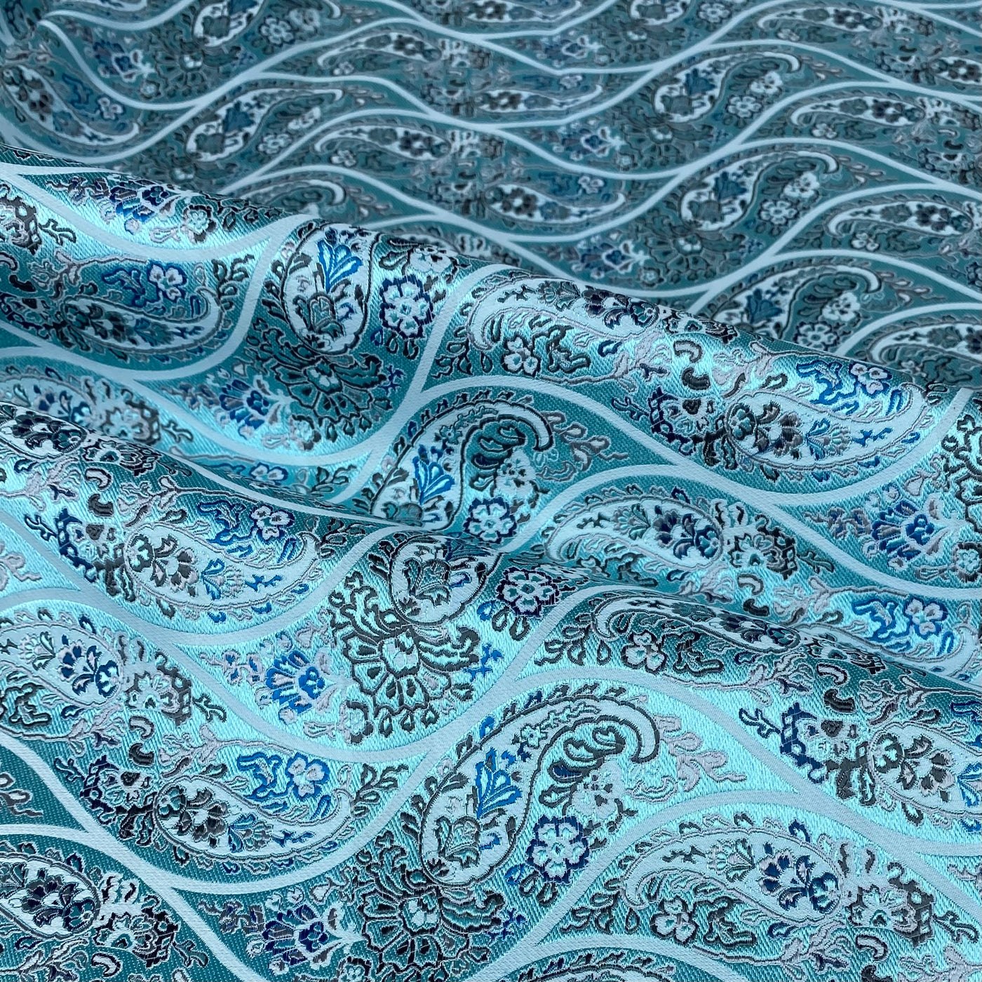Paisley Silk/Polyester Jacquard - Aqua - Remnant