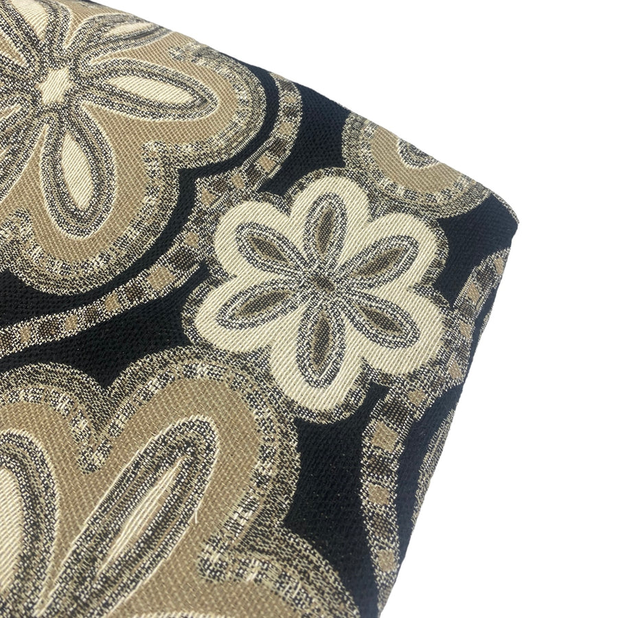 Floral Patterned Upholstery Remnant  - Beige/Black/White