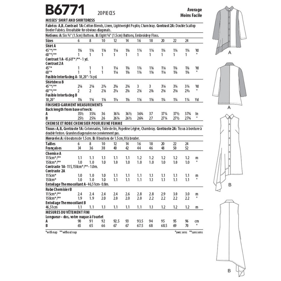 Butterick B6771 Top and Dress Sewing Pattern