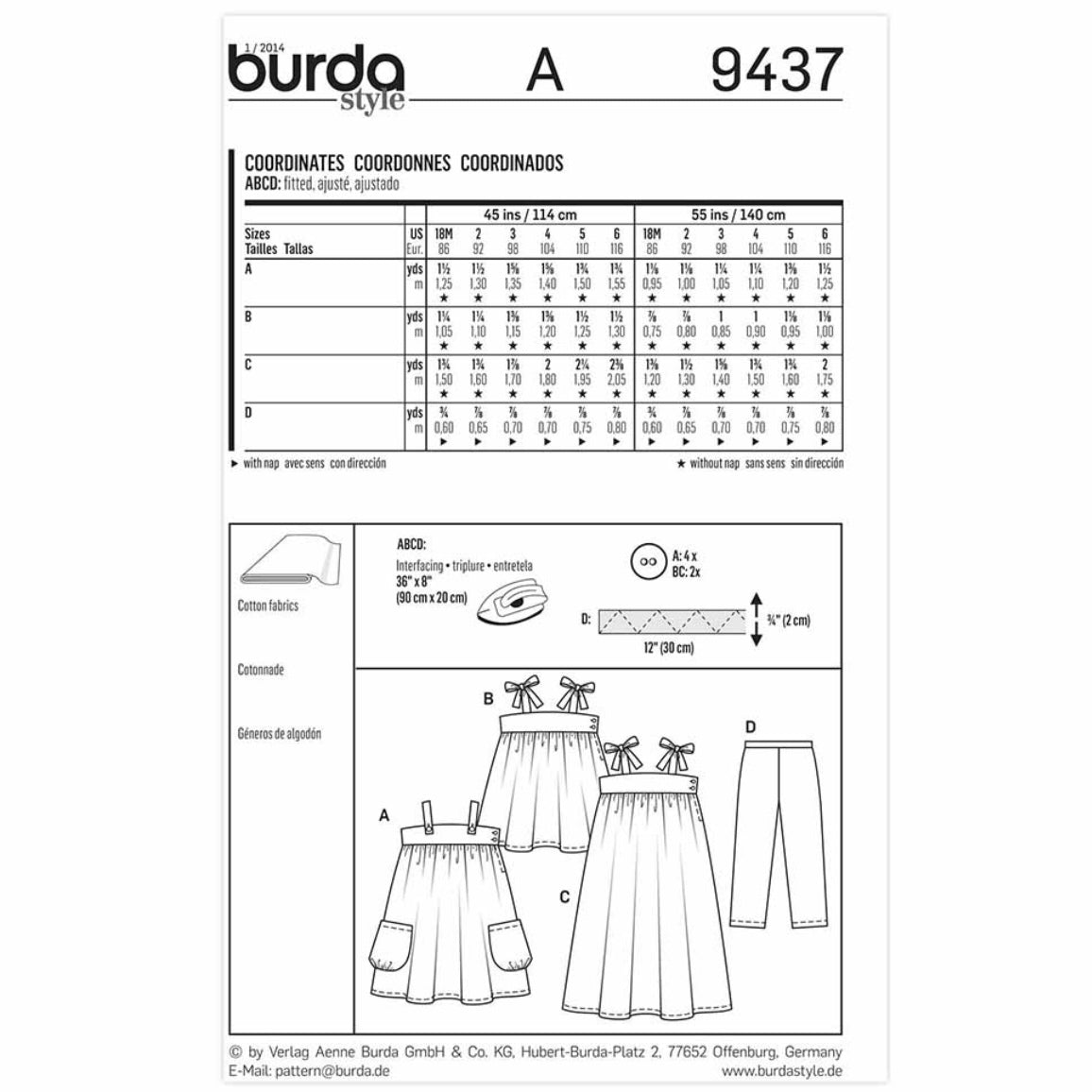 Burda Kids 9437 - Coordinates Sewing Pattern