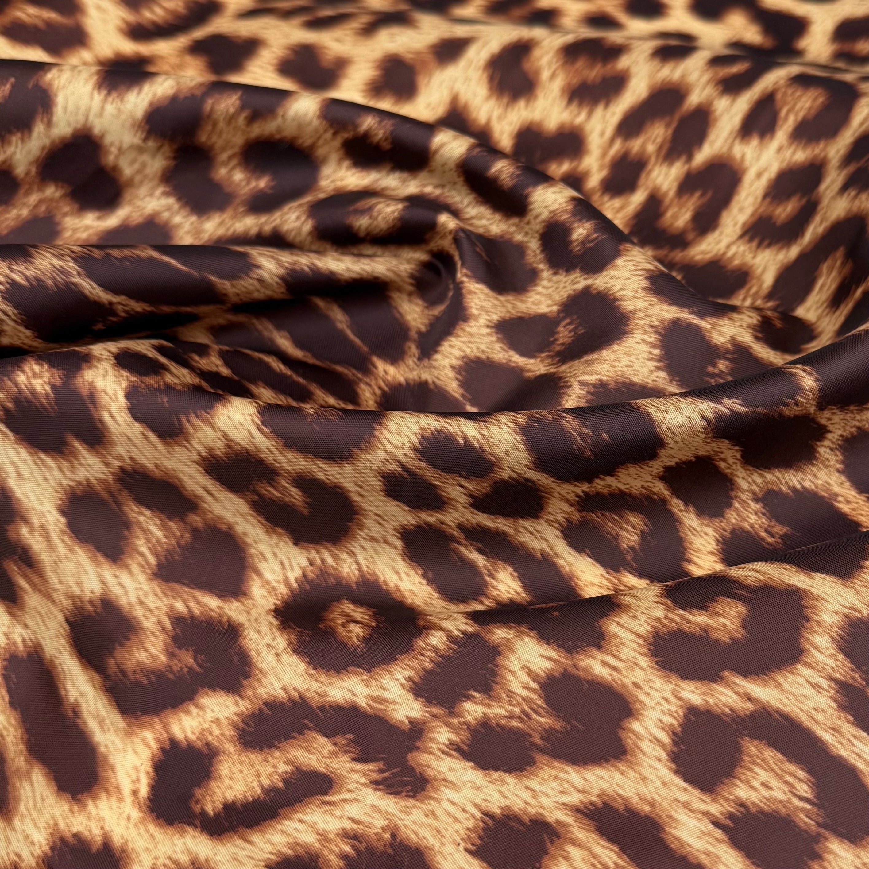 Cheetah Printed Polyester Nylon Lining - Brown