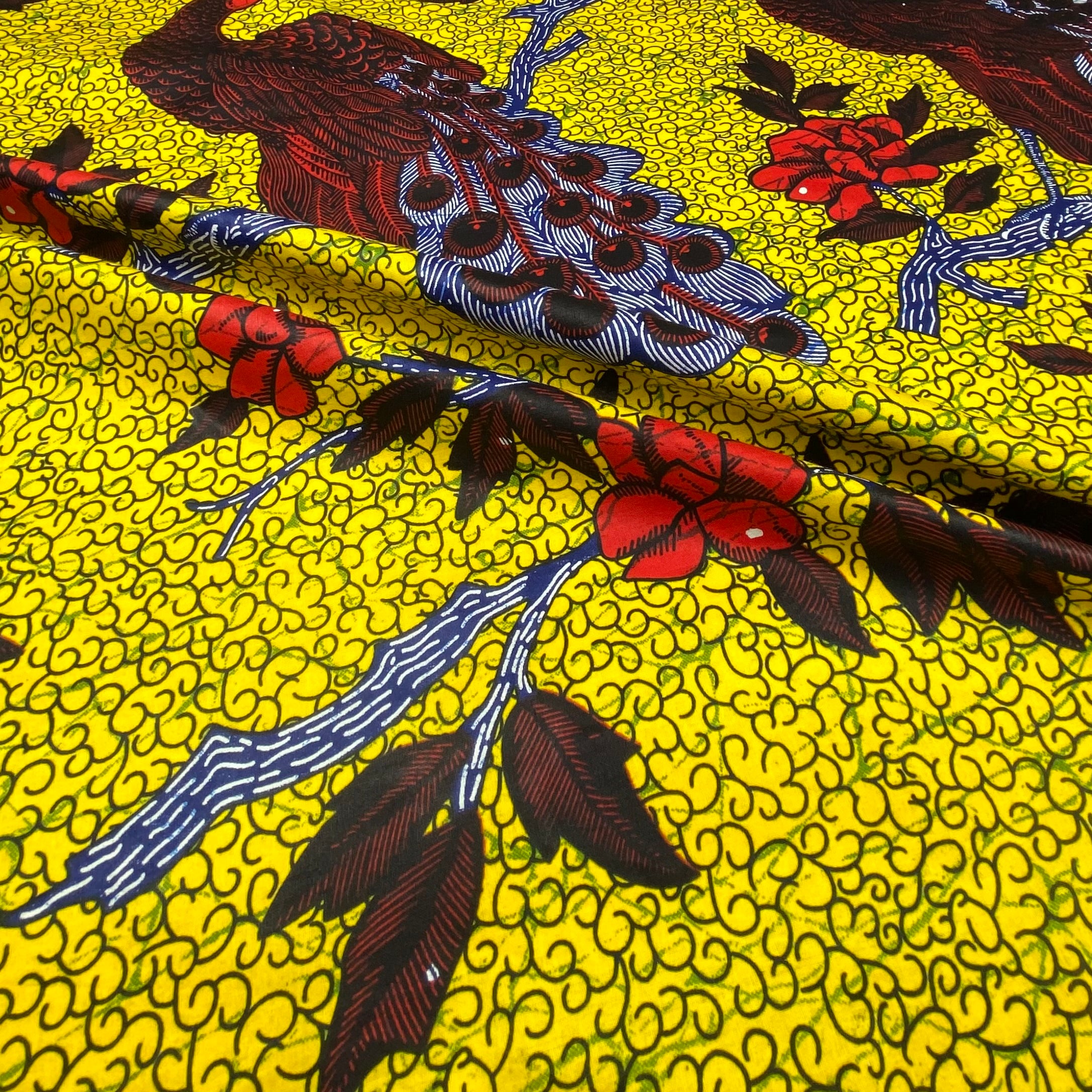 Super Wax African Printed Cotton - Peacock - Yellow
