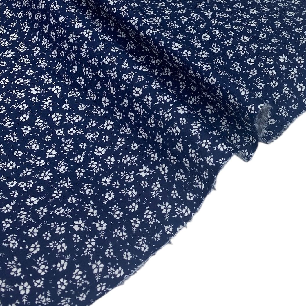 Small Floral Lightweight Printed Cotton - Blue/White