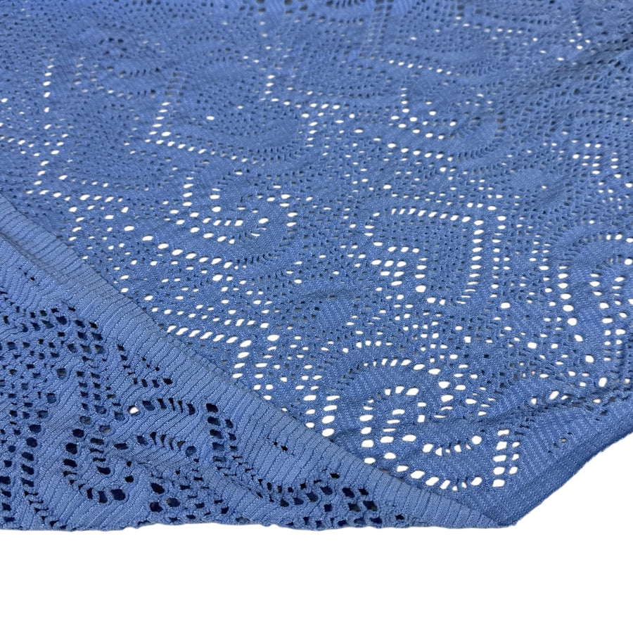 Heart Patterned Eyelet Stretch Polyester Knit - Blue