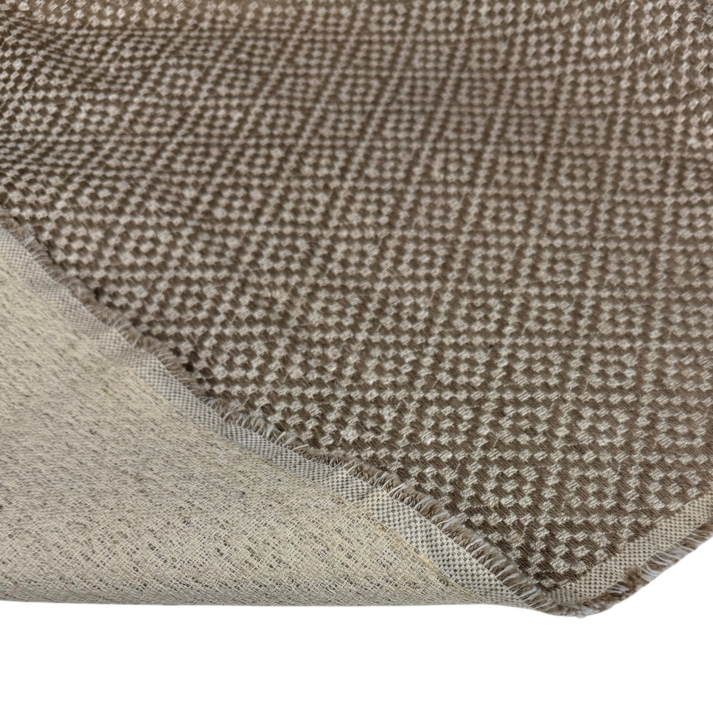 Woven Diamond Patterned Cotton Upholstery Remnant - Beige