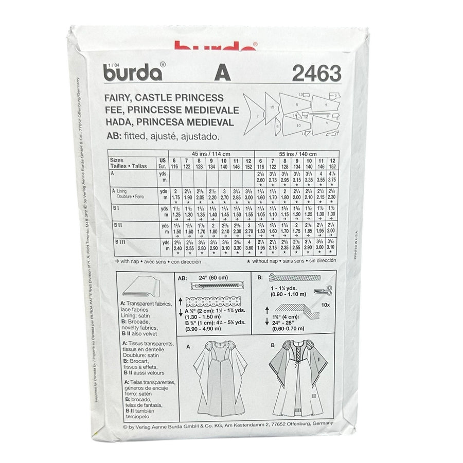 Burda 2463 Child Costume Dress Sewing Pattern