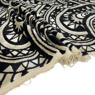 Patterned Cotton Velvet Upholstery - Designer Remnant - Black/Beige/Off White