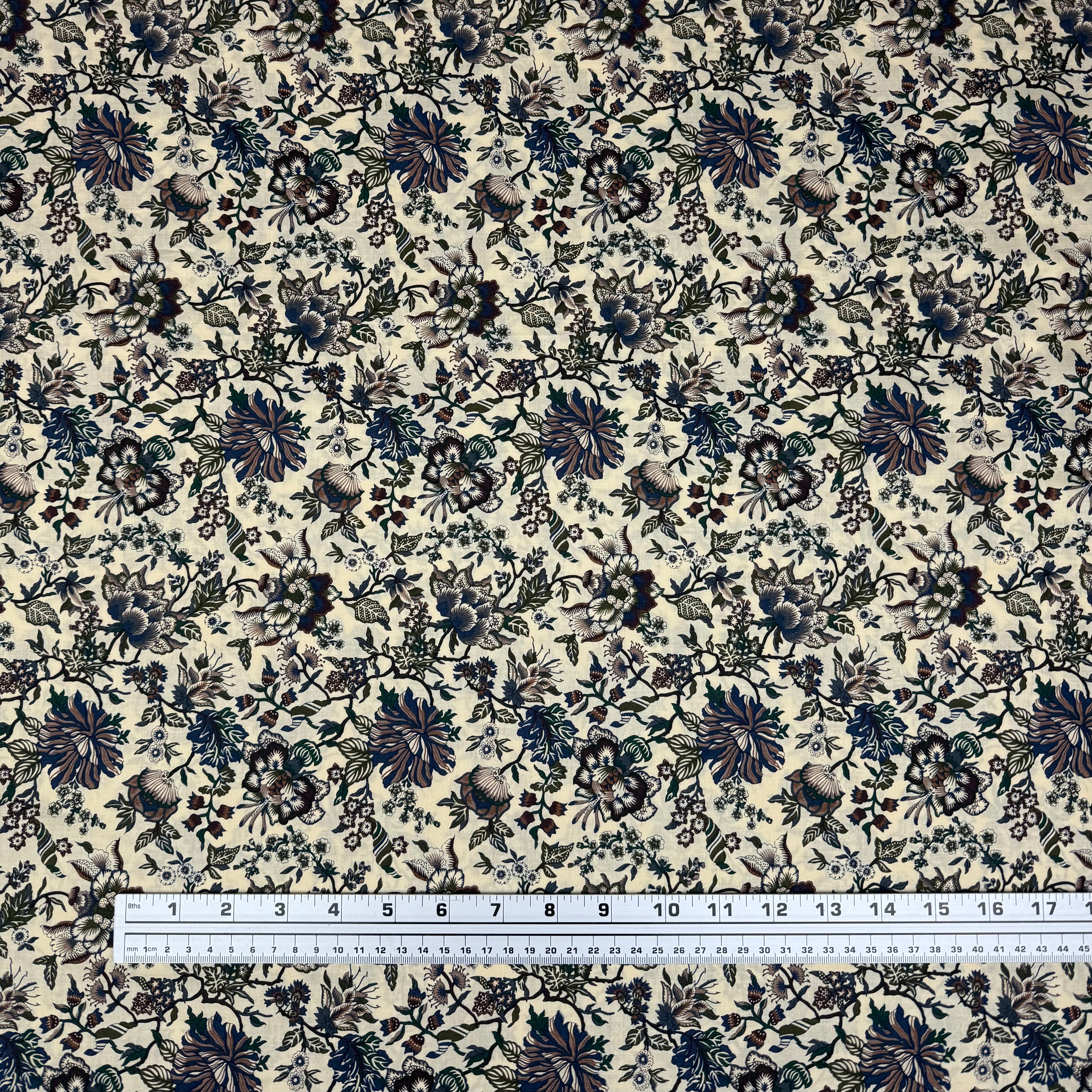 Floral Liberty Tana Lawn Cotton Beige/Navy/Green/Burgundy