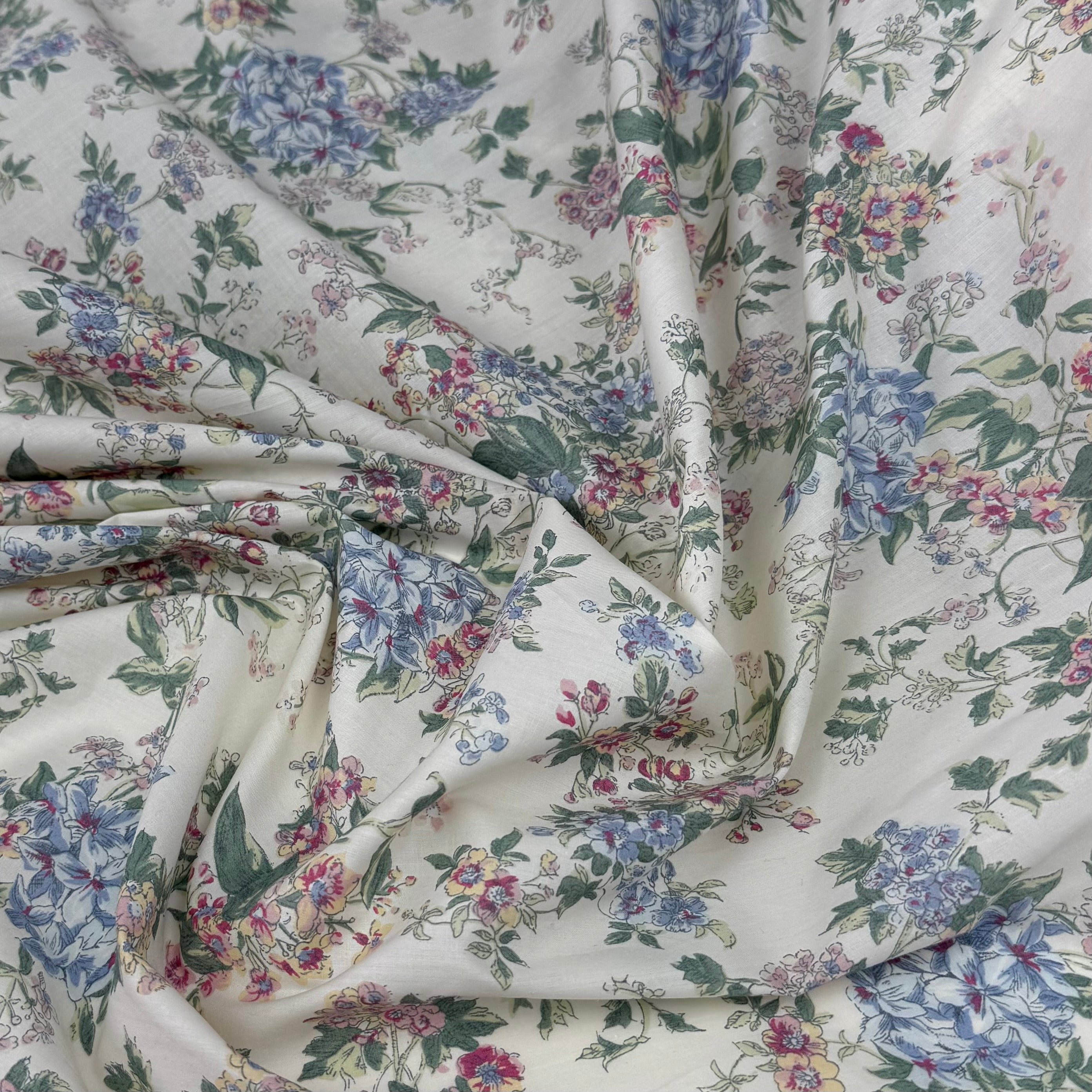 Floral Liberty Tana Lawn Cotton Ivory/Blue/Pink/Yellow