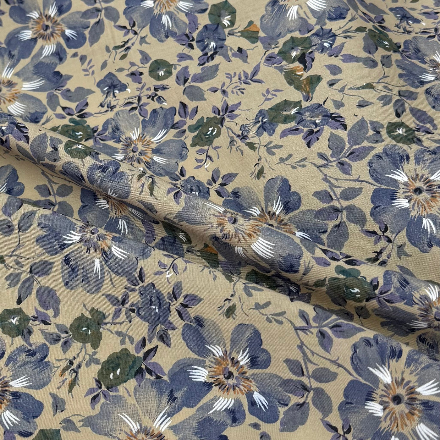 Floral Viyella Cotton Lawn Taupe/Blue/Green
