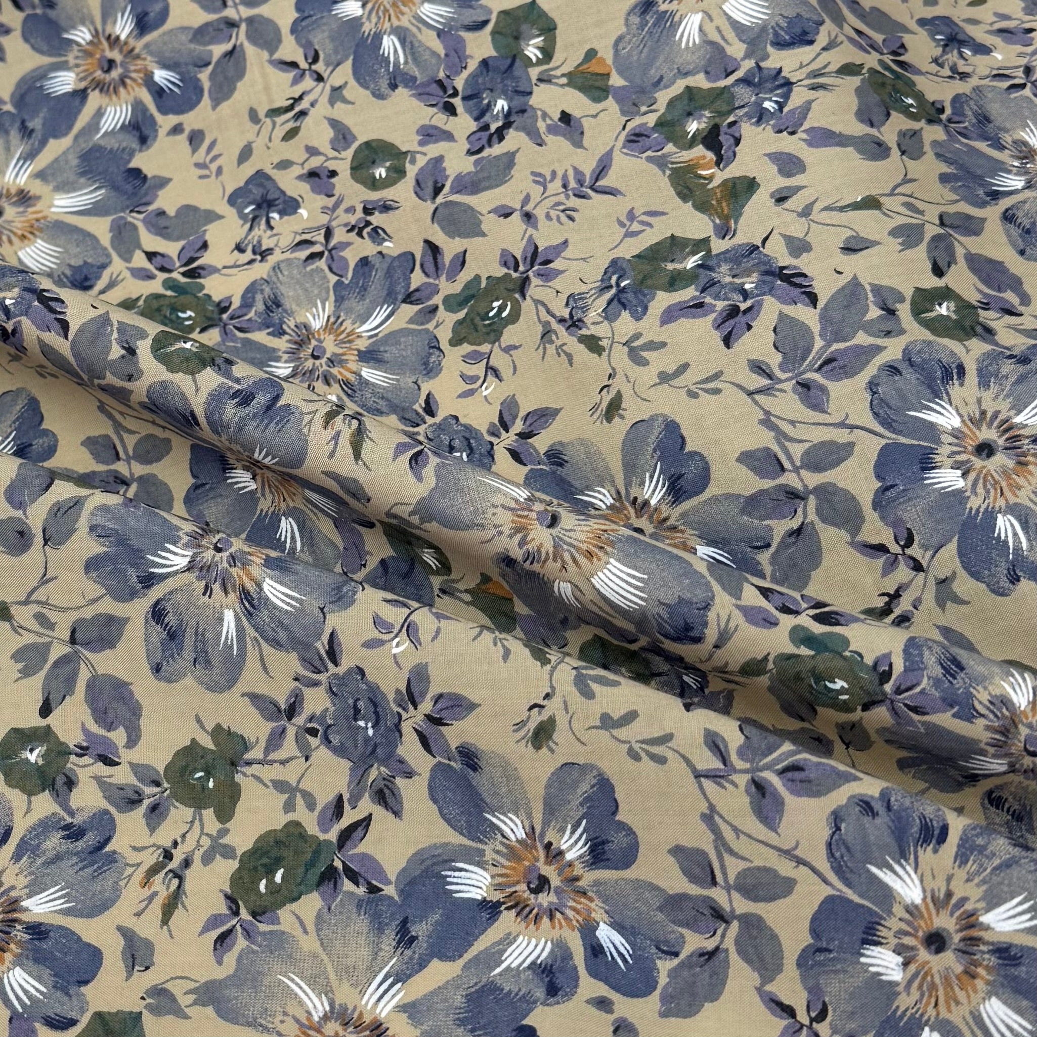 Floral Viyella Cotton Lawn Taupe/Blue/Green