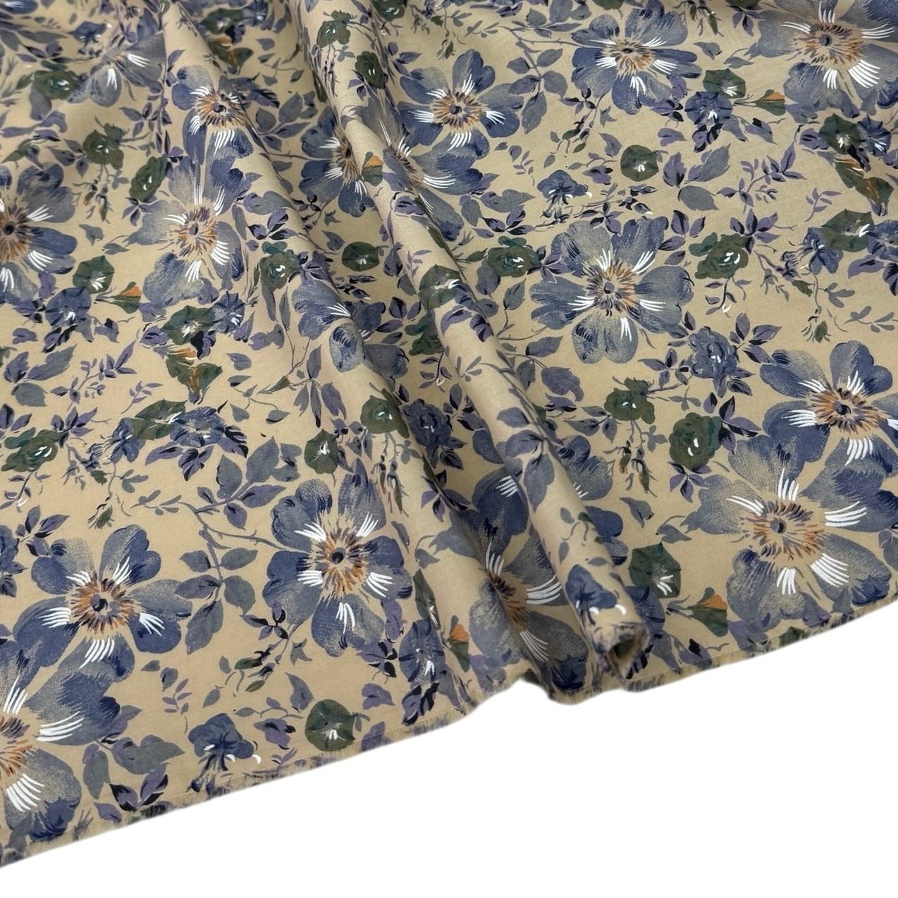 Floral Viyella Cotton Lawn Taupe/Blue/Green