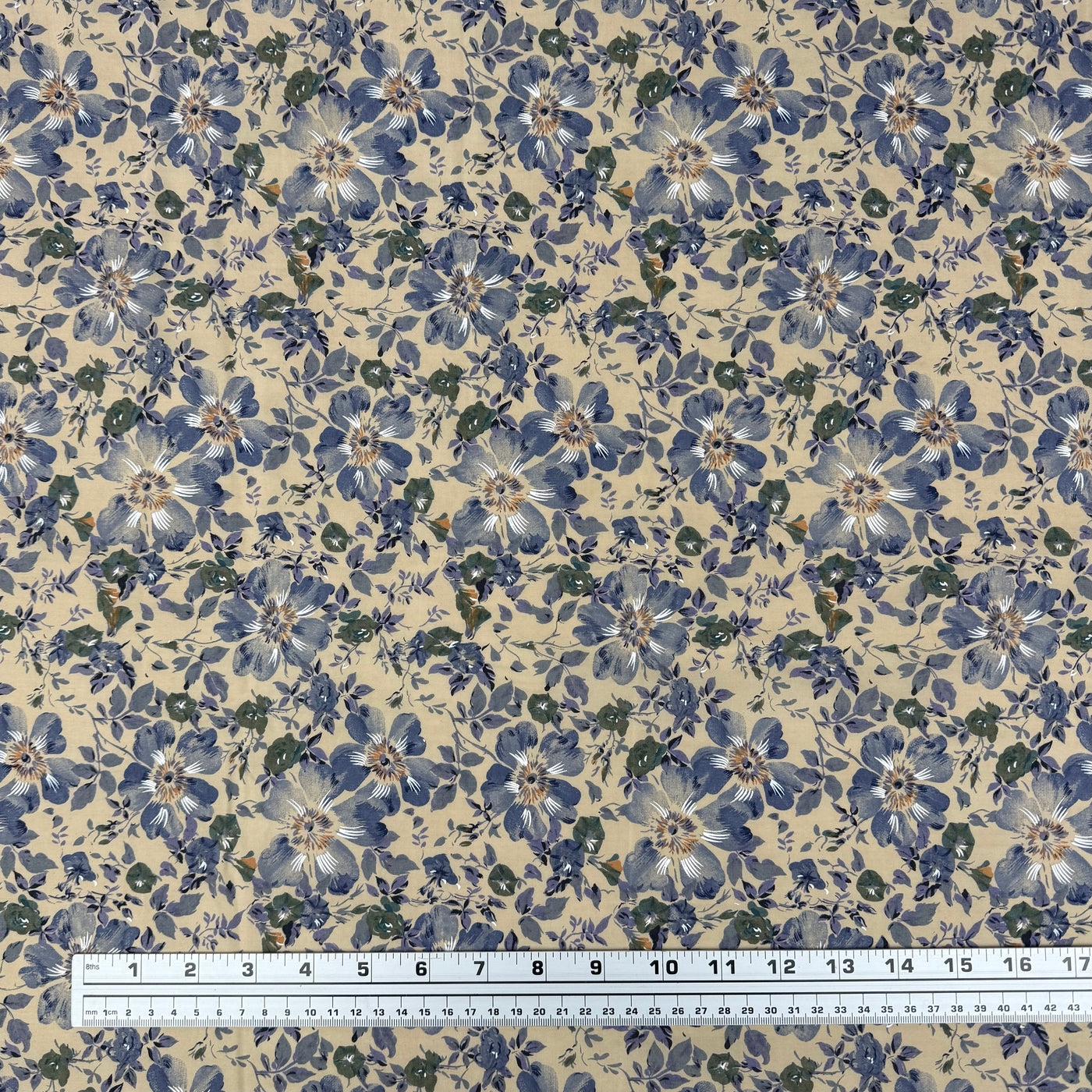 Floral Viyella Cotton Lawn Taupe/Blue/Green
