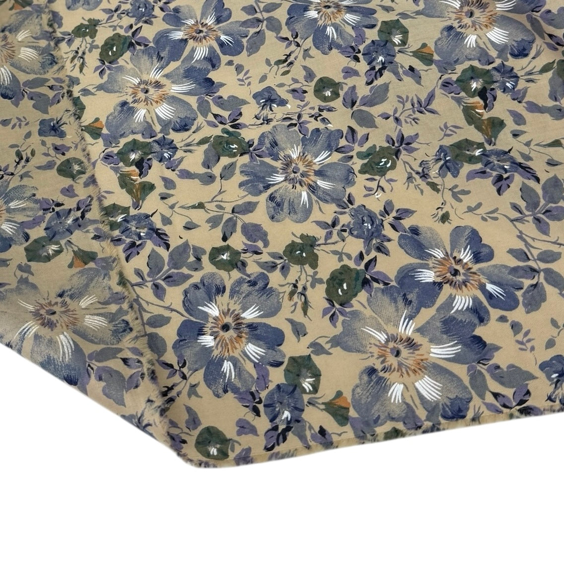 Floral Viyella Cotton Lawn Taupe/Blue/Green