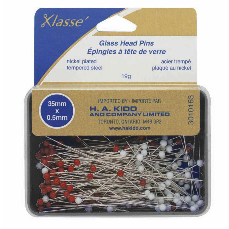 Glass Head Pins - Red/White - 175pcs - 35mm