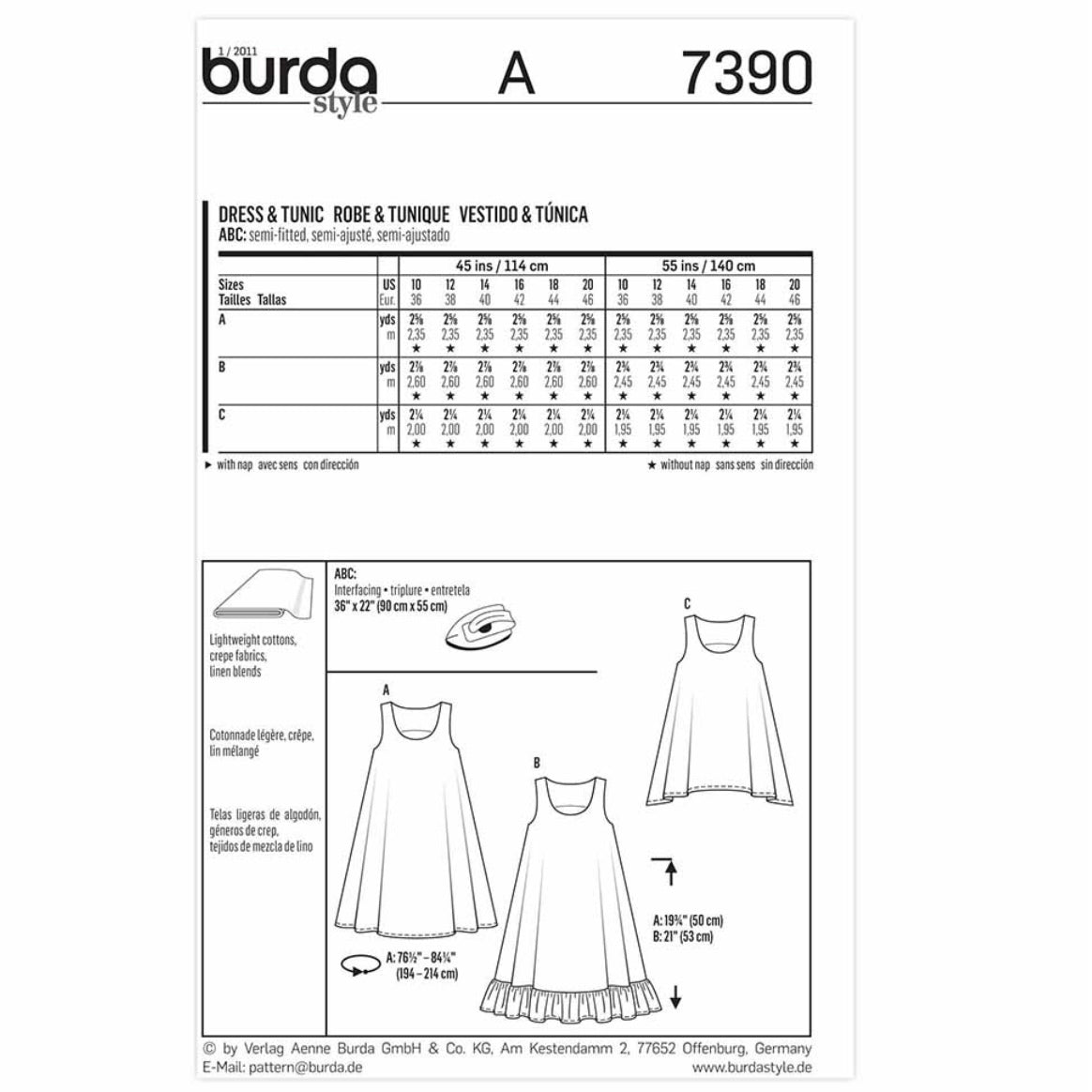 Dress/Tunic Sewing Pattern - Burda Young 7390