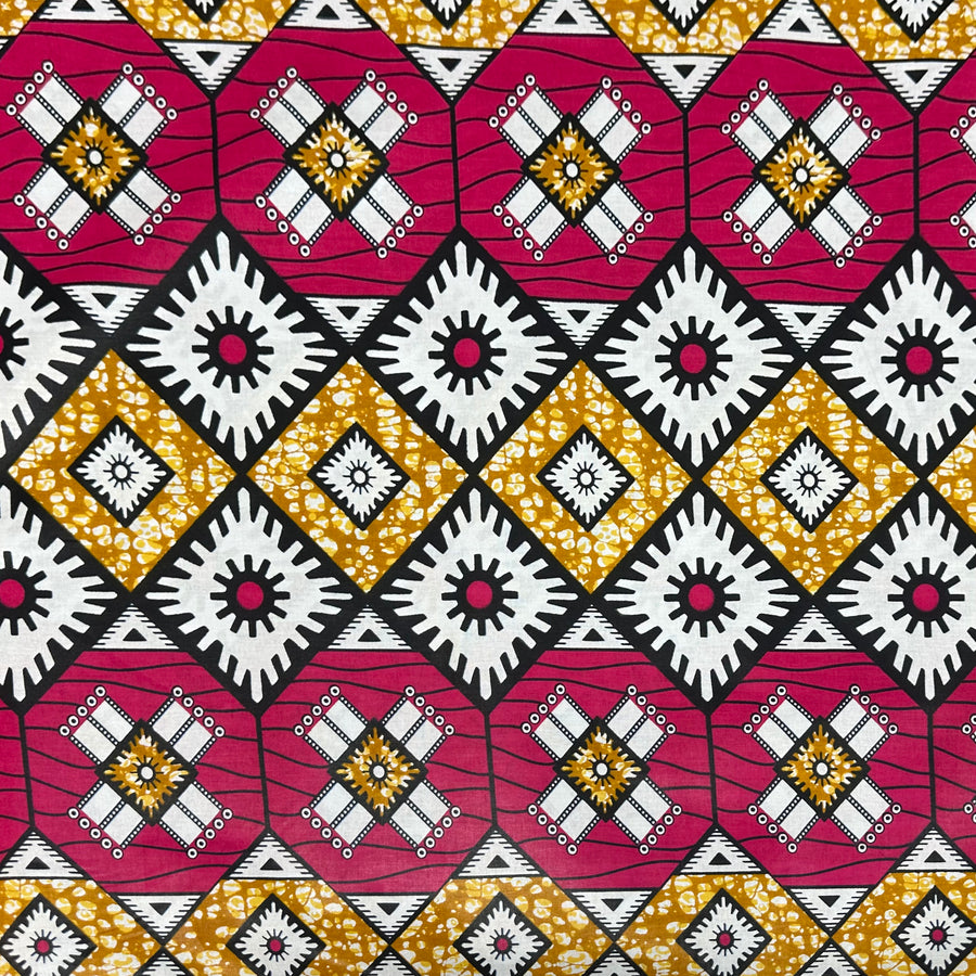 Waxed African Printed Cotton - Veritable - Multi-Colour / Pink