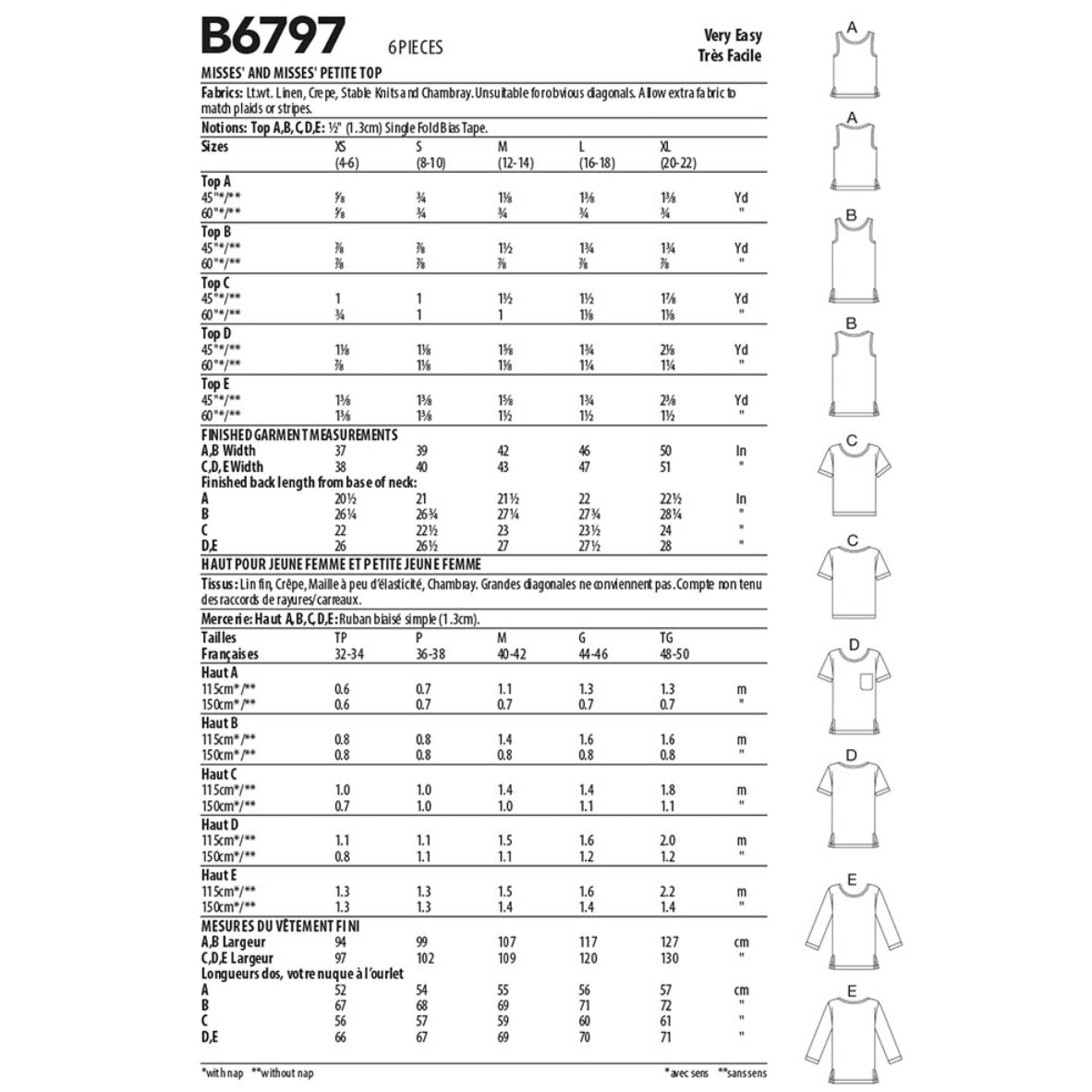 Butterick B6797 Scop Neck Top Sewing Pattern