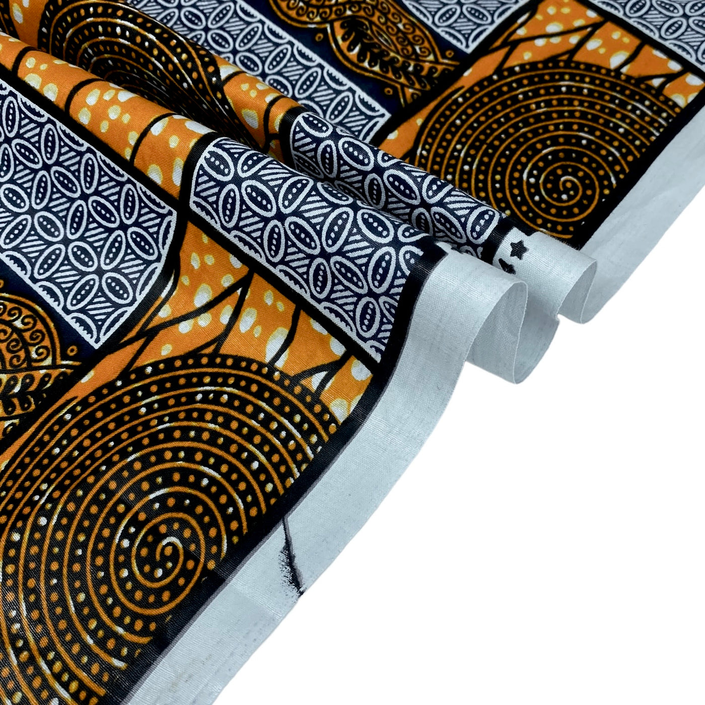 Super Wax African Printed Cotton - Orange/Navy/Black/White