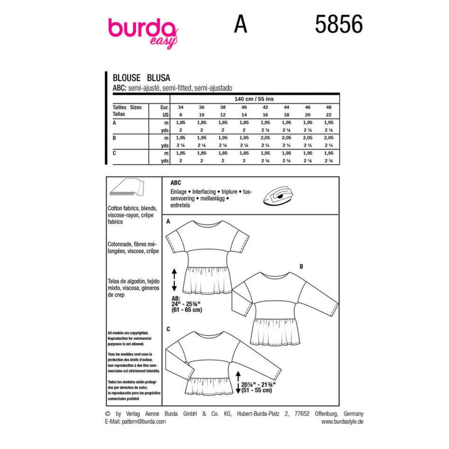 Blouse Sewing Pattern - Burda Easy 5856