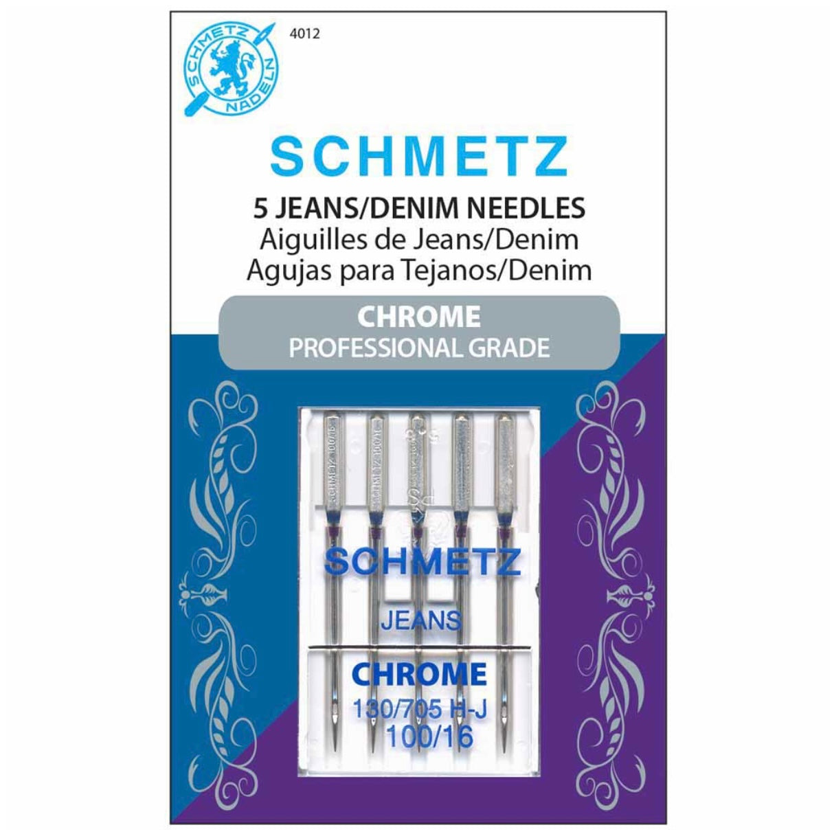 Chrome Denim Needles - Schmetz - 100/16 - 5 Count