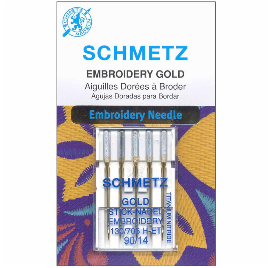 Gold Titanium Embroidery Needles - Schmetz - 90/14 - 5 Count