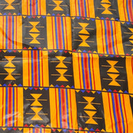 Waxed African Printed Cotton - Orange/Black/Red/Blue