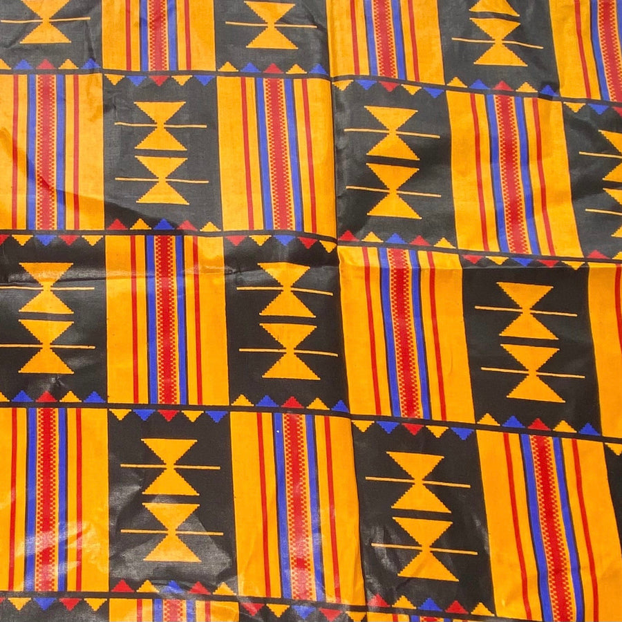 Waxed African Printed Cotton - Orange/Black/Red/Blue