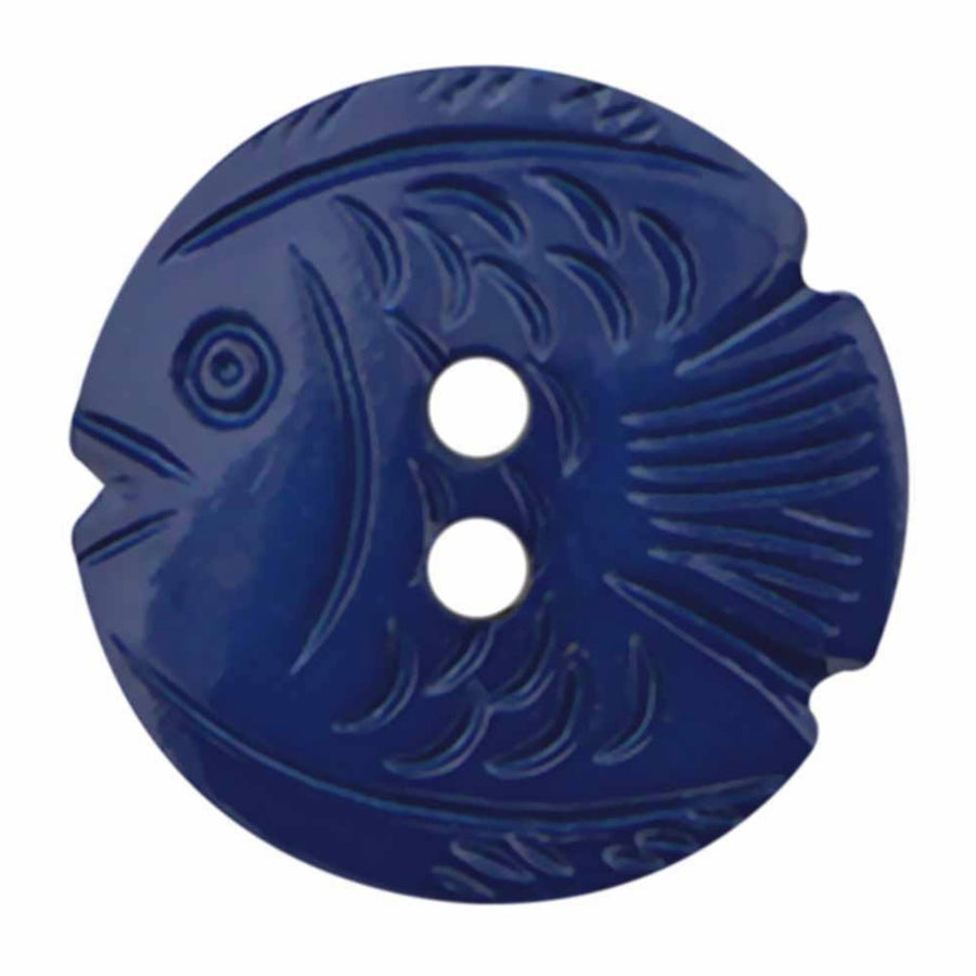 Novelty 2-Hole Button - Fish - Royal Blue - 22mm - 3pcs