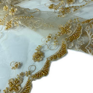 Glass Beaded Lace with Finished Edges - Remnant - Gold