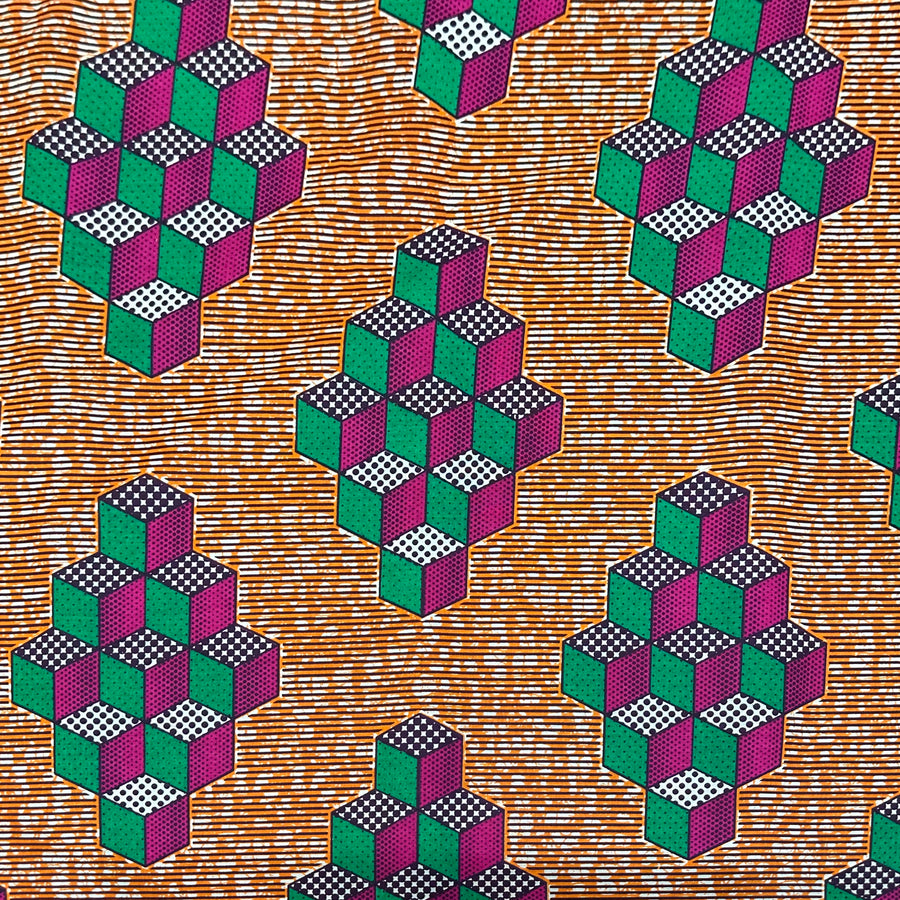 African Printed Cotton - Geometric - Orange