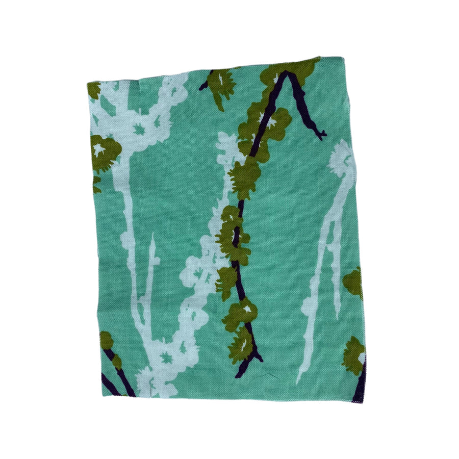 Printed Cotton - Sparrows - Remnant - Green/White/Purple