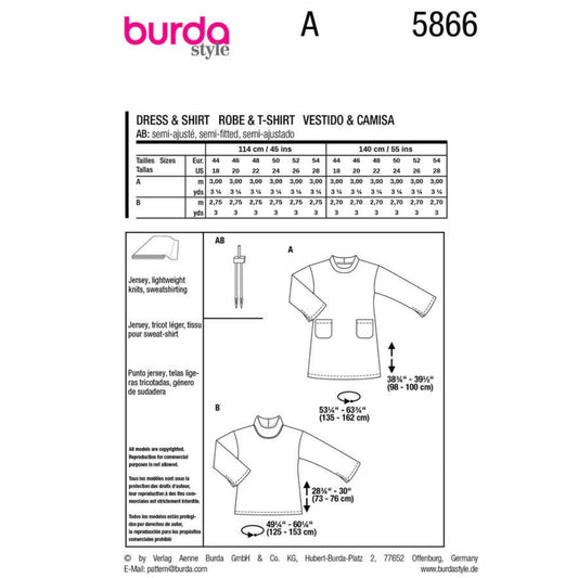 Dress and Top Sewing Pattern - Burda Style  5866