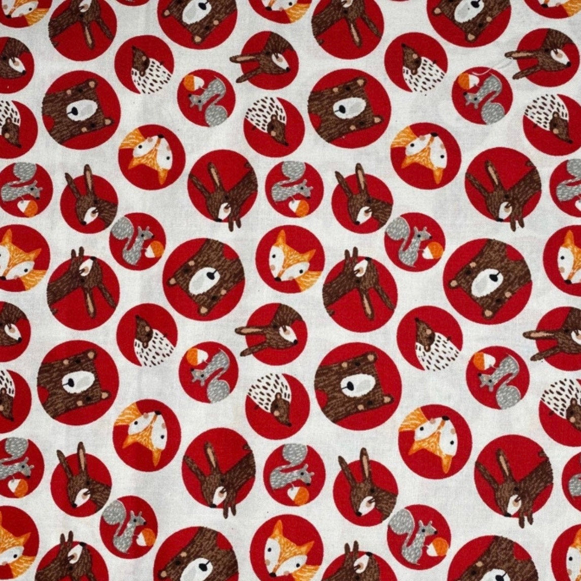 Quilting Cotton - Forest Friends Polka Dots - White/Red