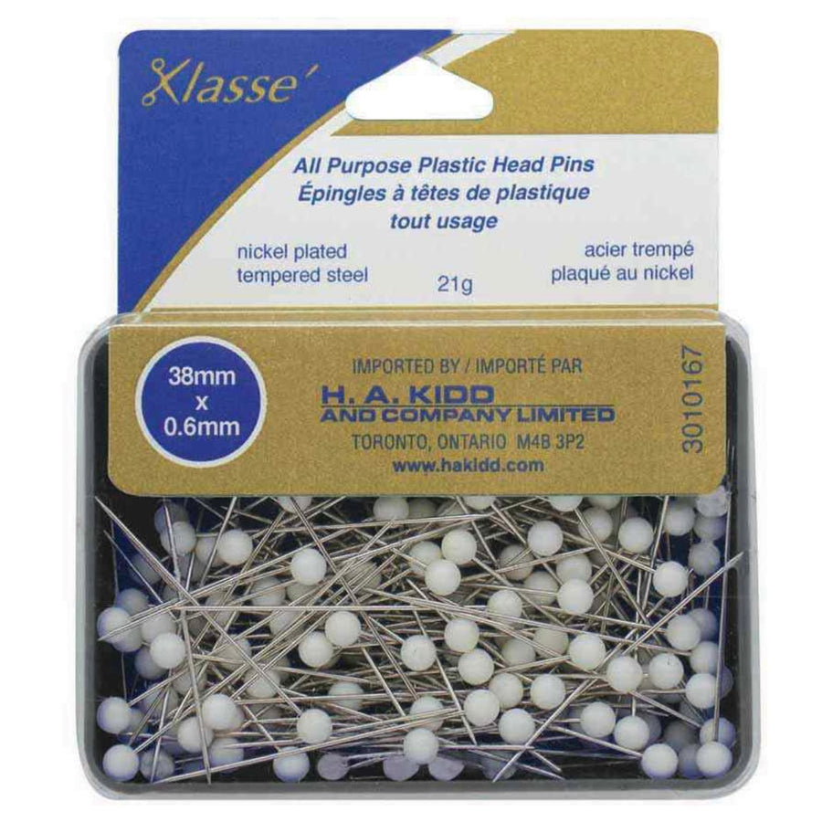 All Purpose Plastic Head Pins - White - 170pcs - 38mm