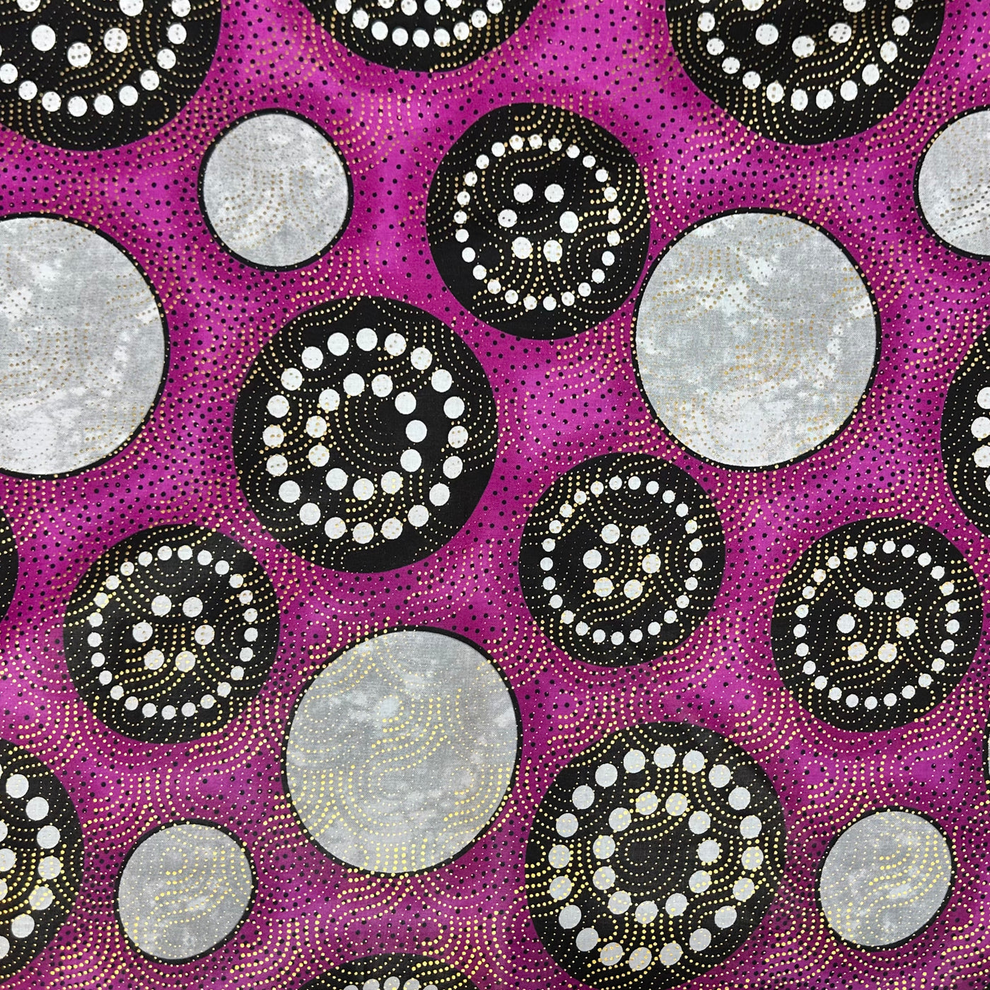 Waxed Metallic African Printed Cotton - Pink/Black/Grey