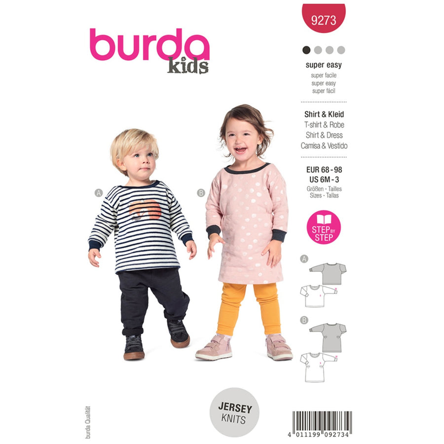 Burda Kids 9273 - Top and Dress with a Round Neckline and Rib Knit Bands Sewing Pattern