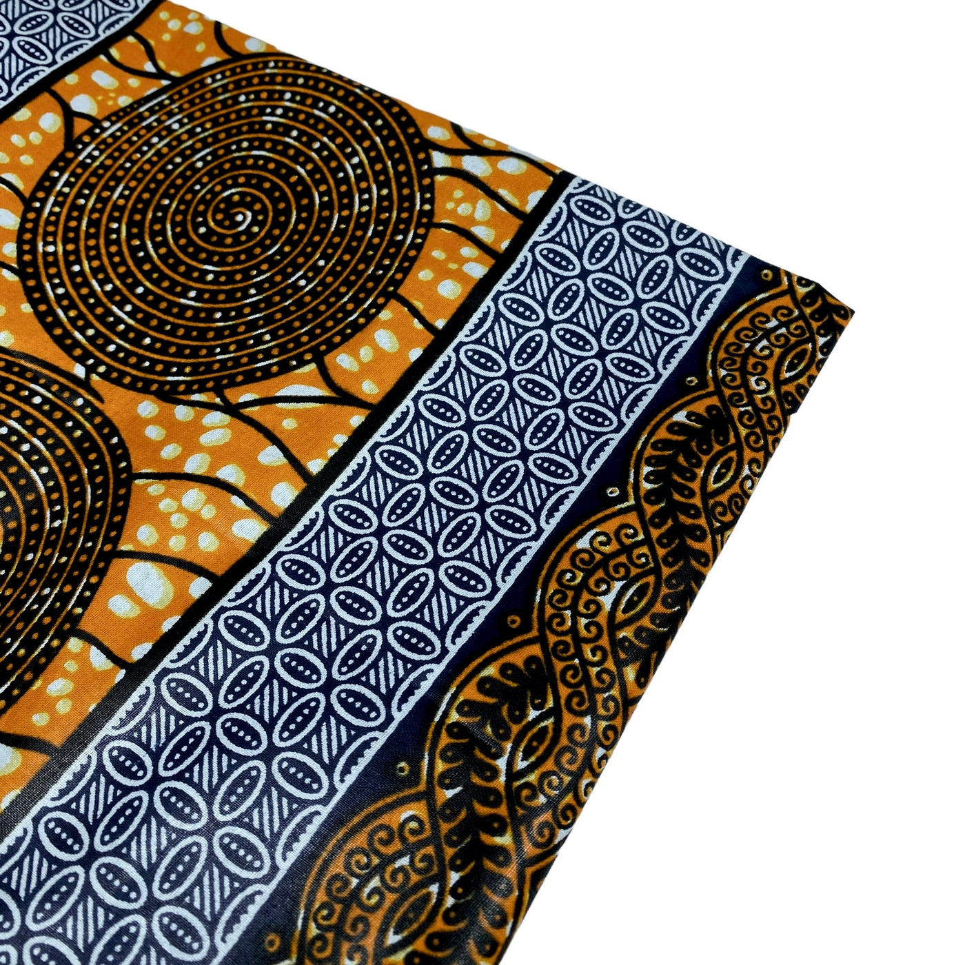 Super Wax African Printed Cotton - Orange/Navy/Black/White