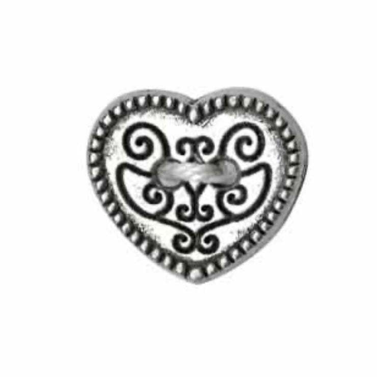 Novelty 2-Hole Button - Heart - Antique Silver - 15mm - 3pcs