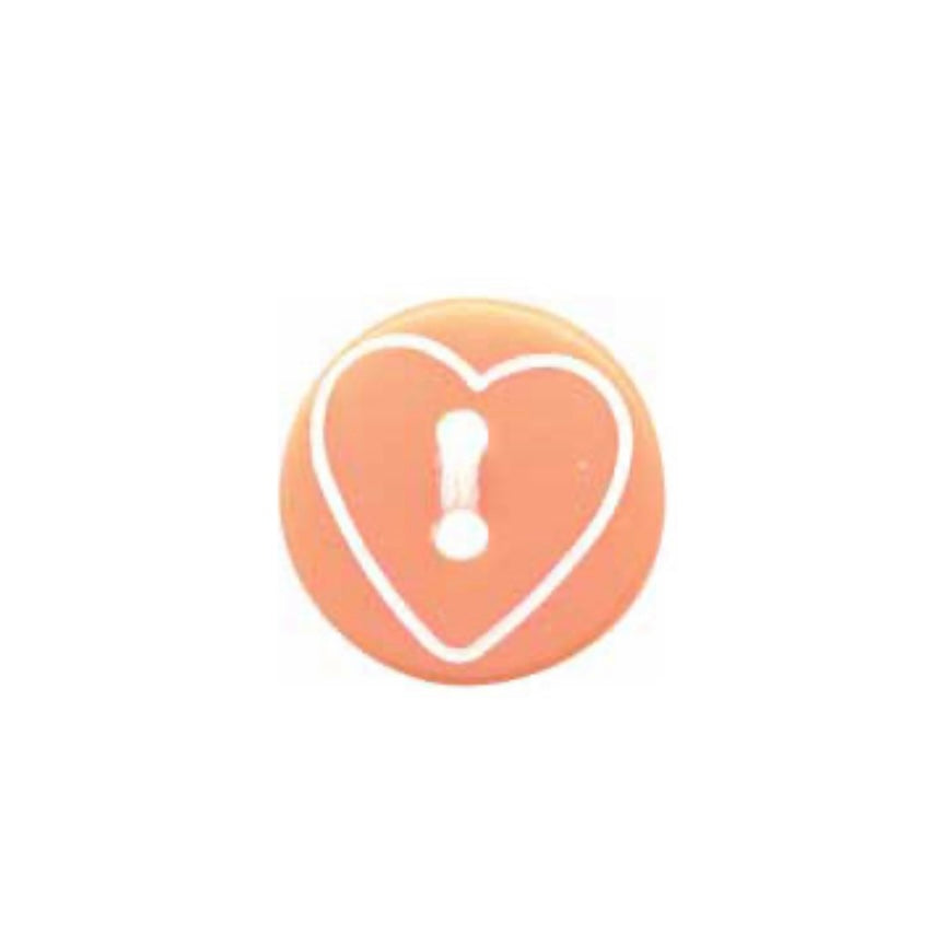Novelty 2-Hole Button - Heart - Peach - 13mm - 4pcs