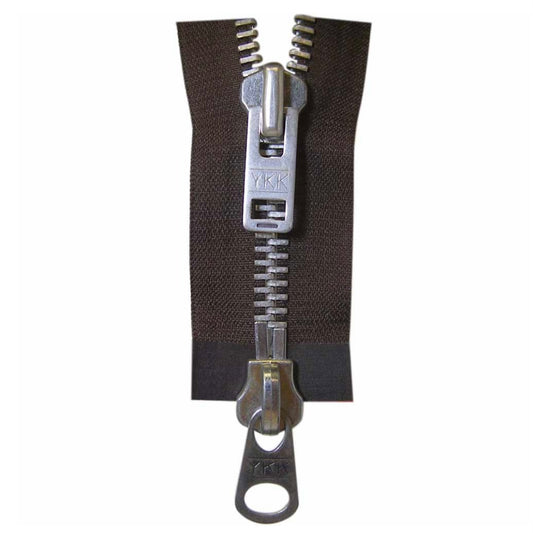 Outerwear Two Way Separating Zipper - Silver Teeth - Brown - 18”
