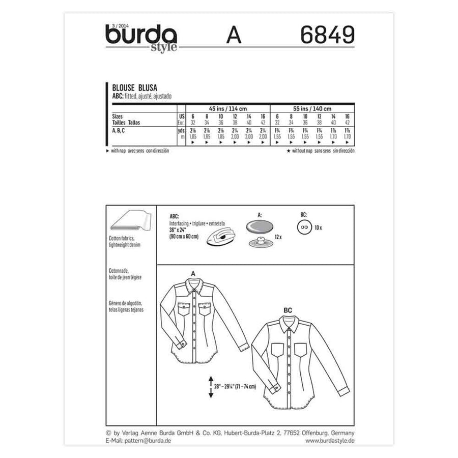 Blouse Sewing Pattern - Burda Young 6849