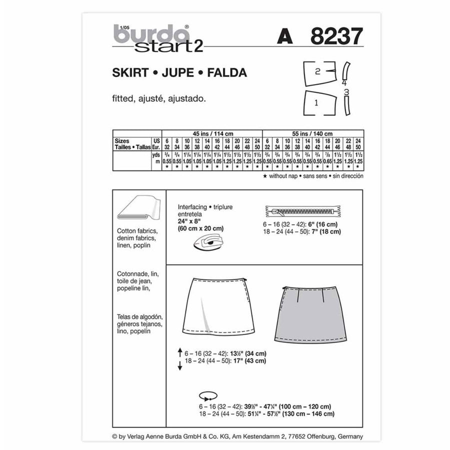 Skirt Sewing Pattern - Burda Young 8237