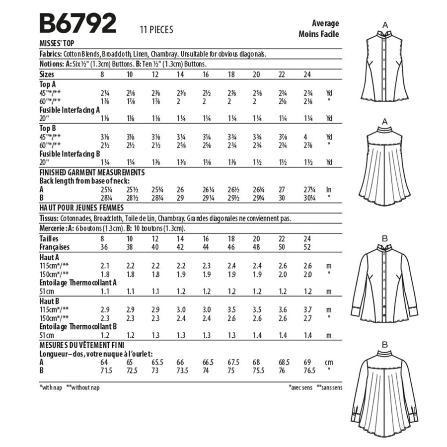 Butterick B6792 Top Sewing Pattern