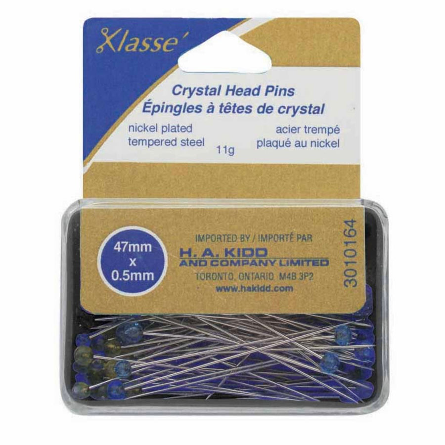 Crystal Head Pins - Blue/Yellow - 100pcs - 47mm
