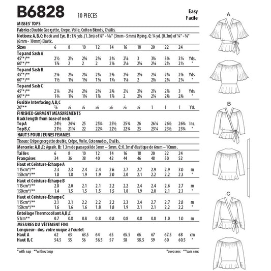 Butterick B6828 Tops Sewing Pattern