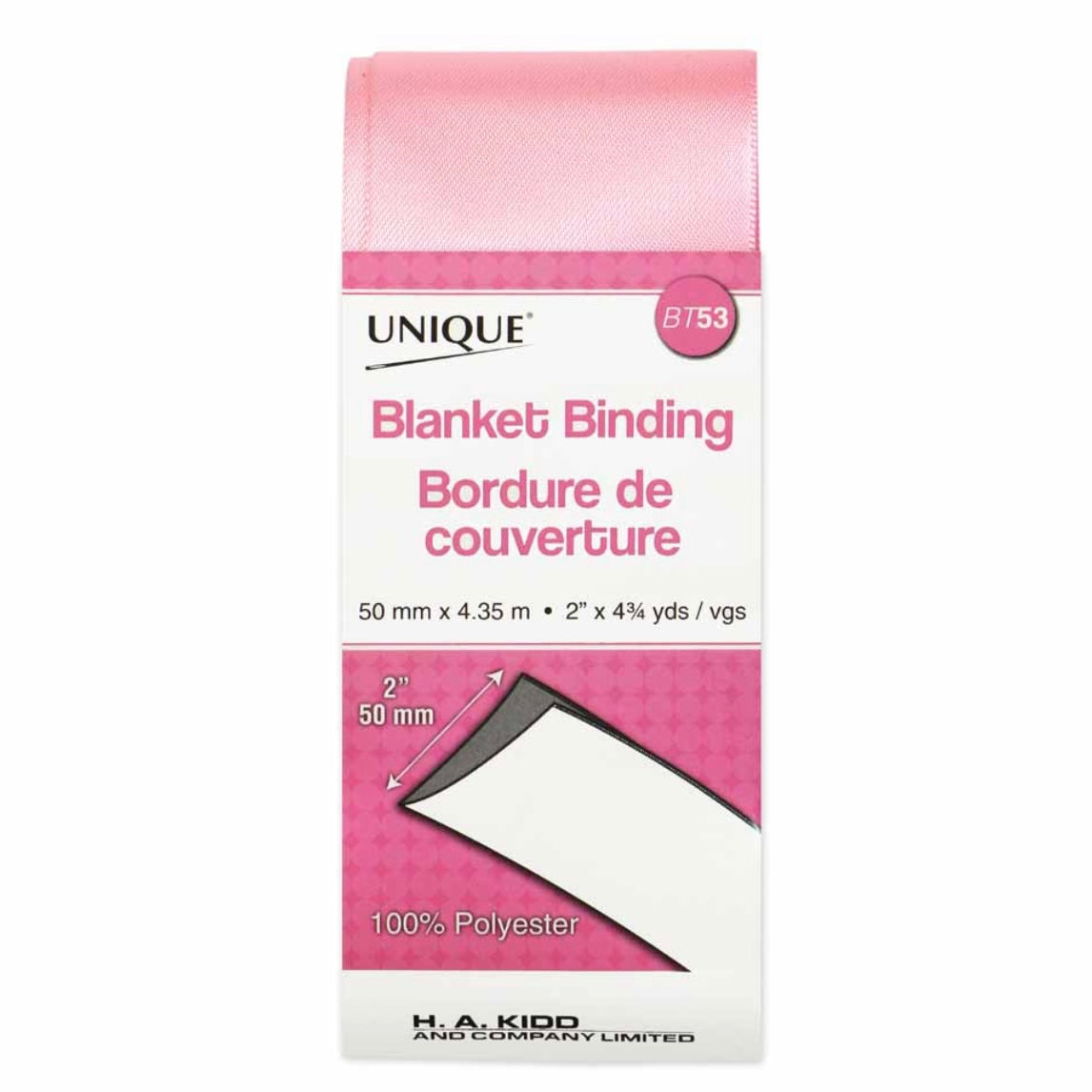 Satin Blanket Binding - 50mm x 4.35m - Pink