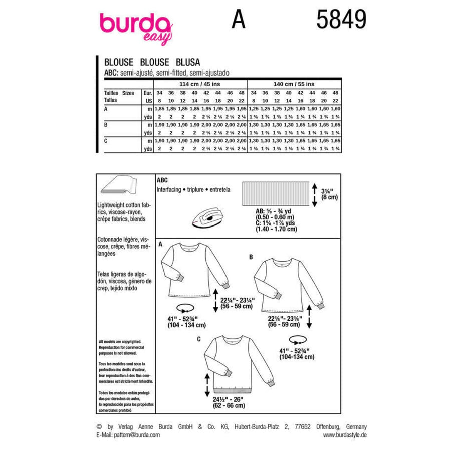 Blouse Sewing Pattern - Burda Easy 5849