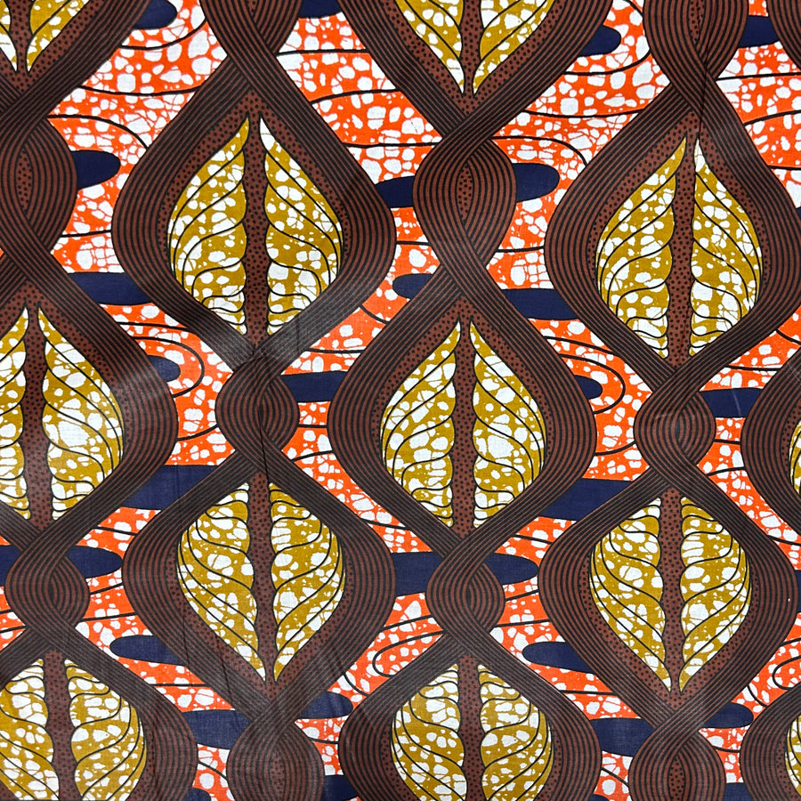 Waxed African Printed Cotton - Brown/Orange