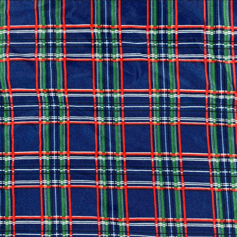 Printed Plaid Polyester Knit - Blue/Red/Green